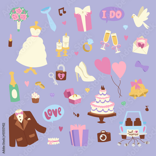 Wedding cartoon icons vector illustration.