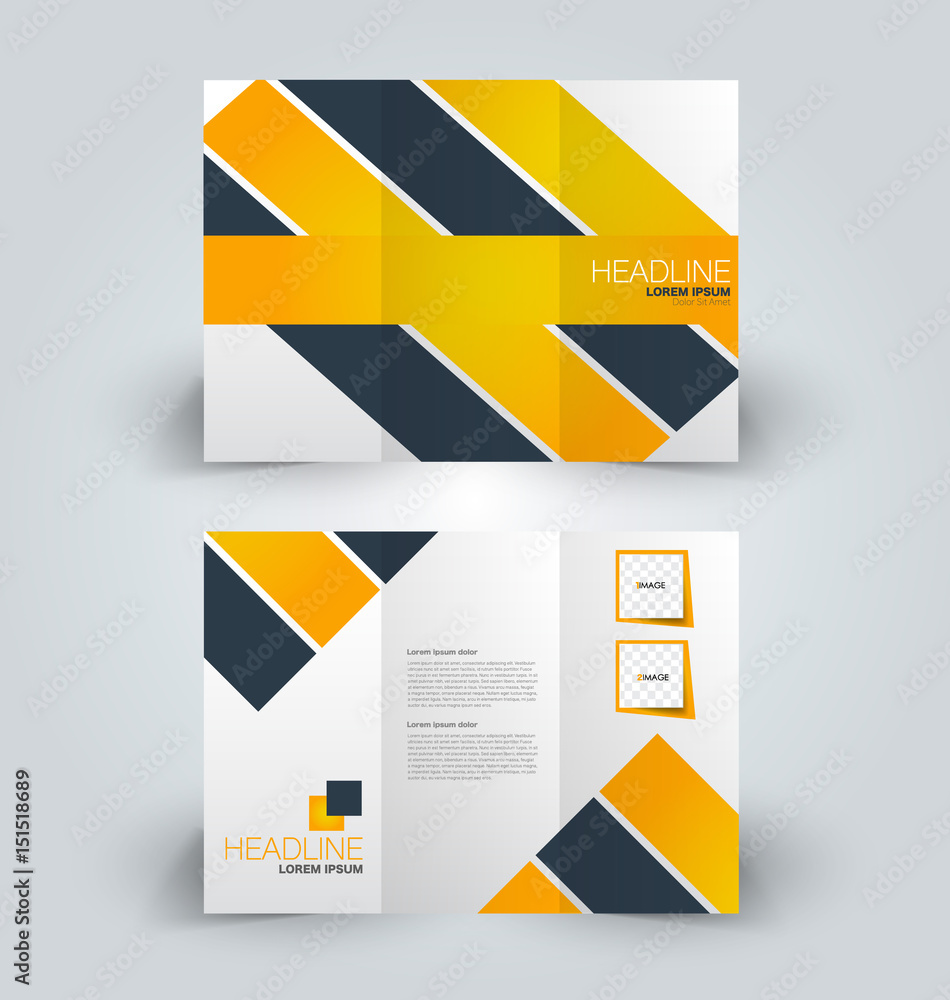 Brochure mock up design template for business, education, advertisement. Trifold booklet editable printable vector illustration. Orange and grey color. Brochure mock up design template for business, education, advertisement. Trifold booklet editable printable vector illustration. Orange and grey color.