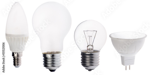 four different electric lamps isolated on white