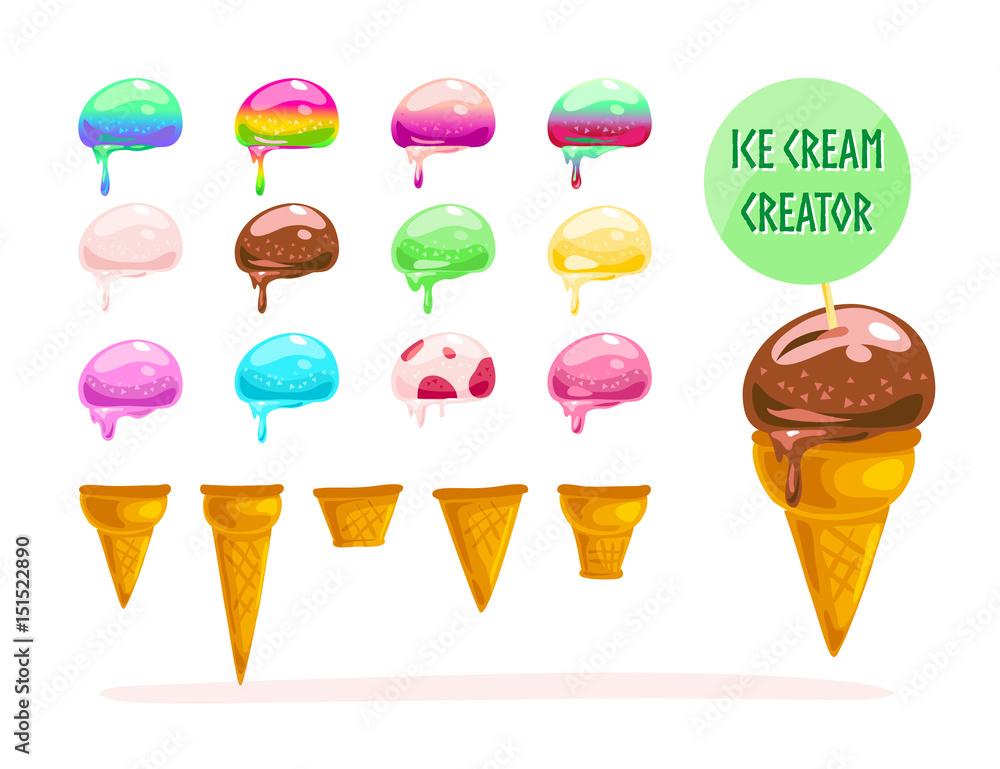 Vector flat ice cream food illustration.