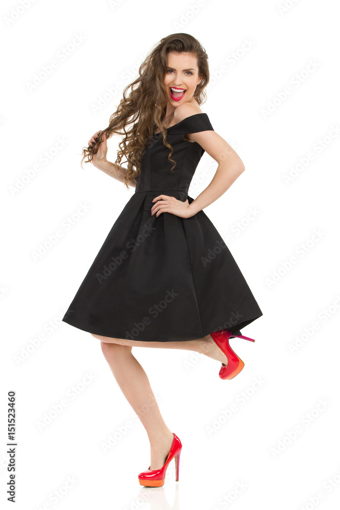 Elegant Happy Woman Is Dancing On One Leg