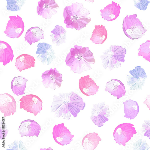 Abstract seamless pattern with isolated hand drawn flowers on wh