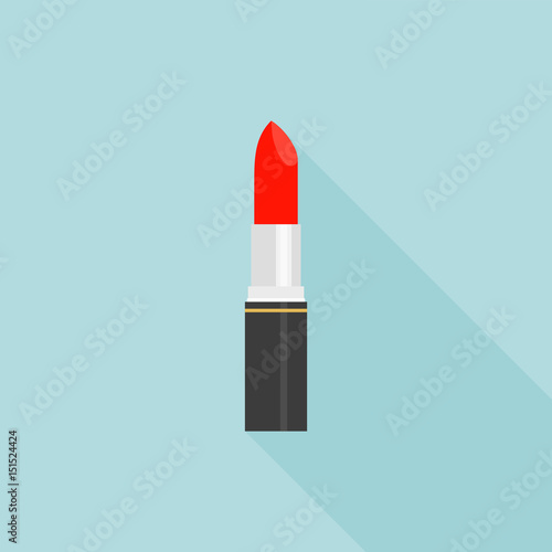 Red lipstick icon flat design with long shadow