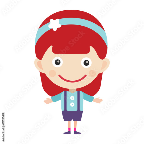 Girl portrait fun happy young expression cute teenager cartoon character little kid flat vector illustration.