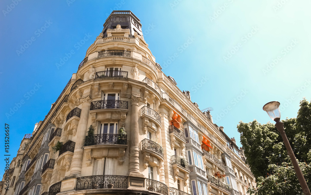 The facade of Parisian building, Paris, France.