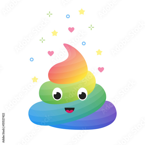 Colorful funny rainbow poop, cute excrement of unicorn isolated vector