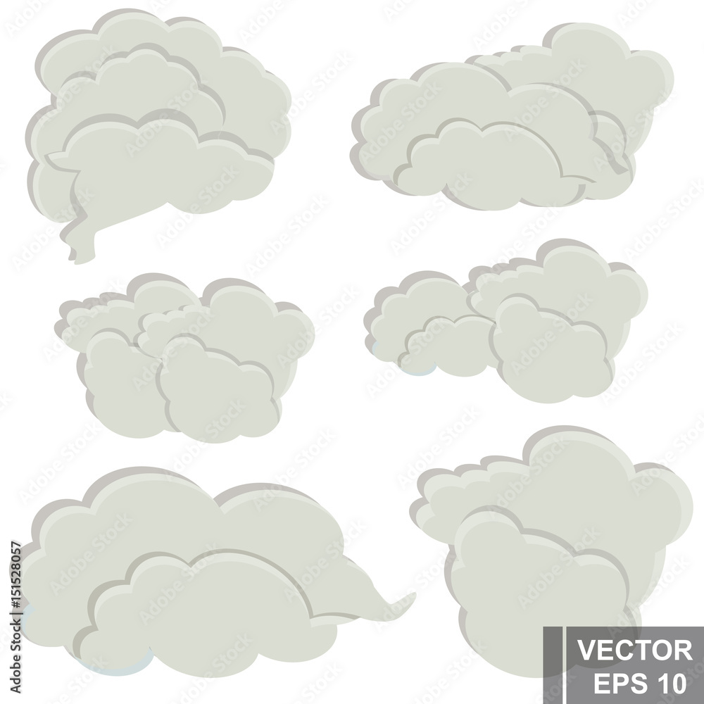 Set of cartoon clouds. Icon isolated on white background. Set of cartoon clouds. Icon isolated on white background.