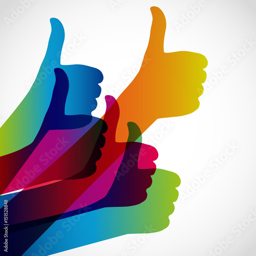 Hands with thumb up, like social media background, web network symbol, finger sign, icon design illustration. photo