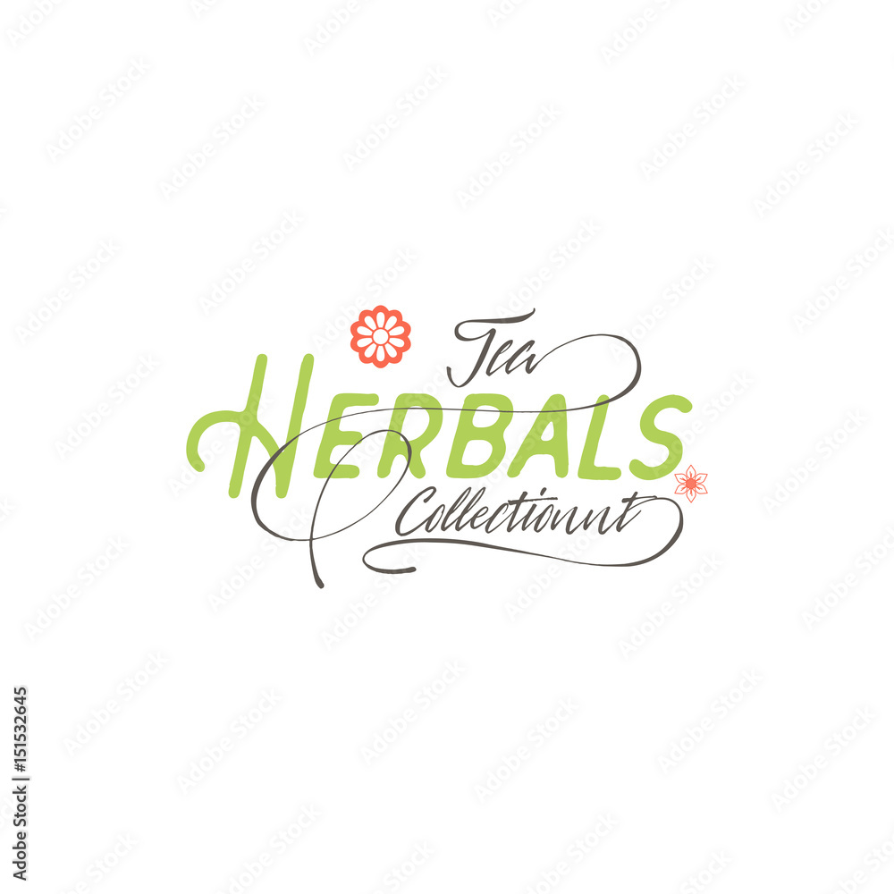 Obraz premium Herbal tea collection badge design . Sticker, stamp, - handmade. With the use of typography elements, calligraphy and lettering