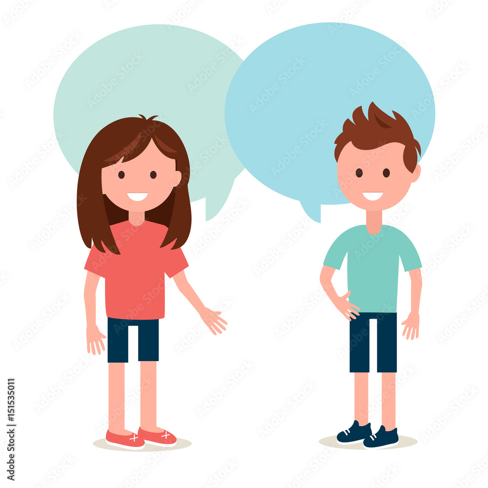 Boy and Girl Talking to Each Other. Conversation and Sharing Ideas Vector Illustration Boy and Girl Talking to Each Other. Conversation and Sharing Ideas Vector Illustration