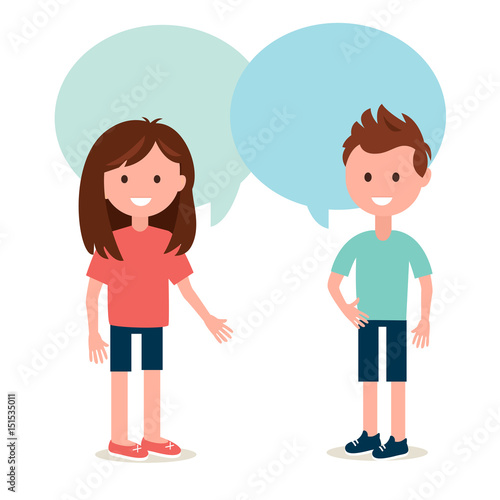 Boy and Girl Talking to Each Other. Conversation and Sharing Ideas Vector Illustration