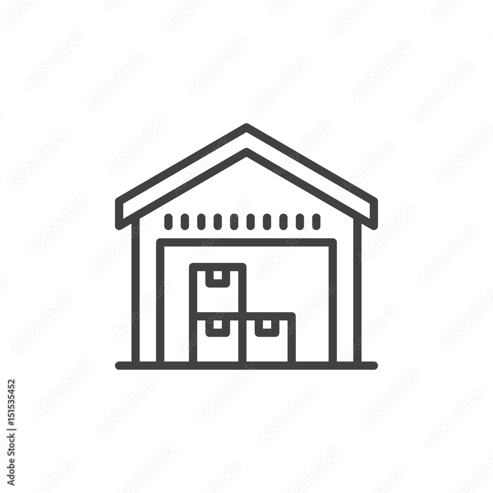 Warehouse outline icon, line vector sign, linear style pictogram isolated on white. Symbol, logo illustration. Editable stroke. Pixel perfect Warehouse outline icon, line vector sign, linear style pictogram isolated on white. Symbol, logo illustration. Editable stroke. Pixel perfect