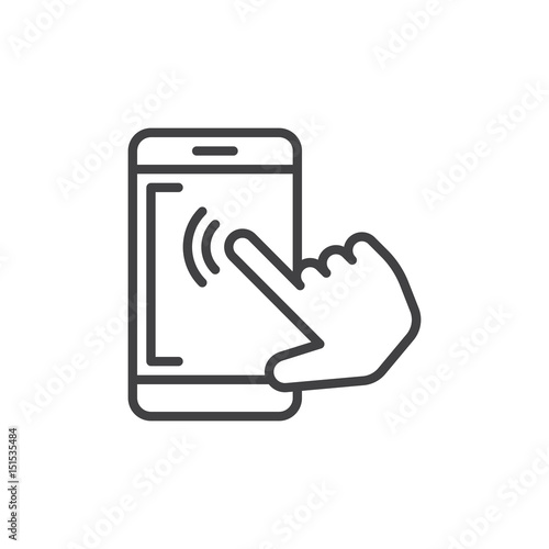 Smartphone touchscreen tap outline icon, line vector sign, linear style pictogram isolated on white. Symbol, logo illustration. Editable stroke. Pixel perfect