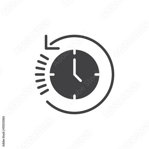 History, Clock with arrow around icon vector, filled flat sign, glyph style pictogram isolated on white. Symbol, logo illustration. Pixel perfect