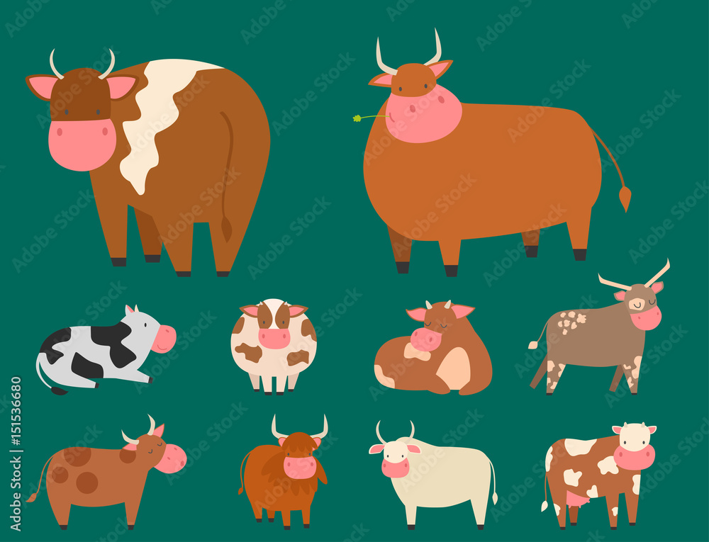 Bulls cows farm animal character vector illustration cattle mammal ...
