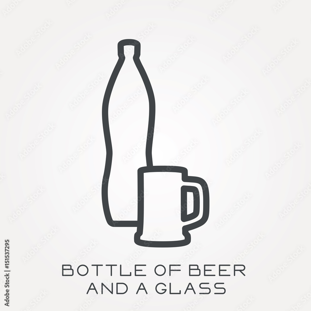 Line icon bottle of beer and glass Line icon bottle of beer and glass