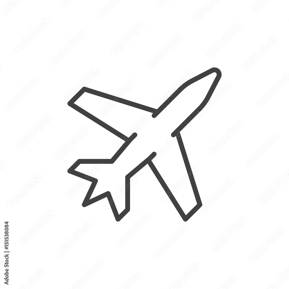 Plane line icon, outline vector sign, linear style pictogram isolated on white. Airport symbol, logo illustration. Editable stroke. Pixel perfect