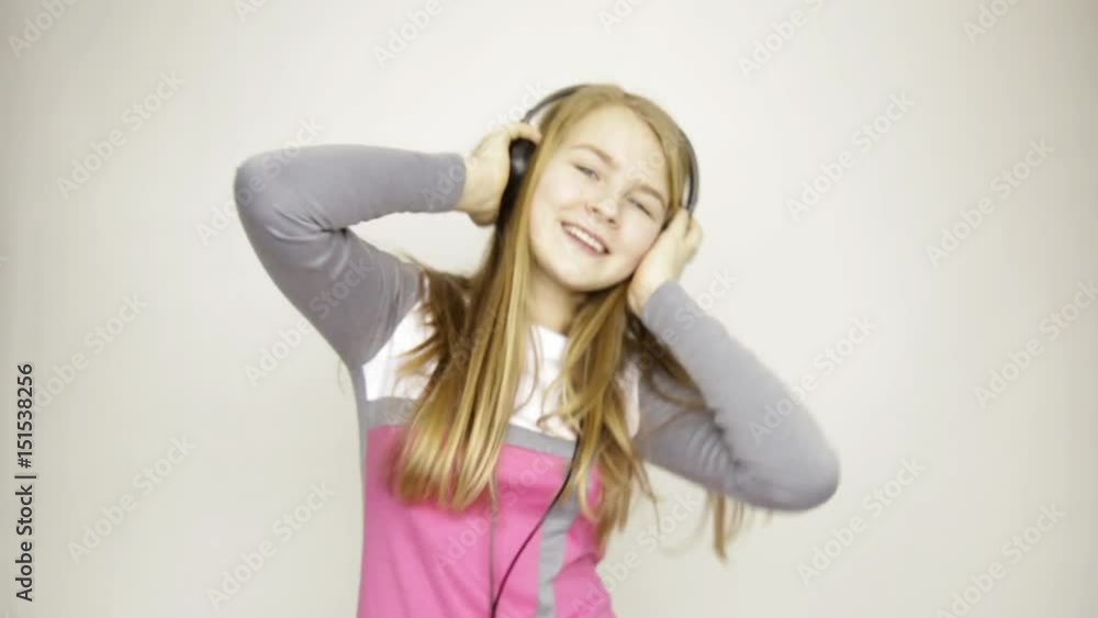 beautiful young expression girl singing in microphone