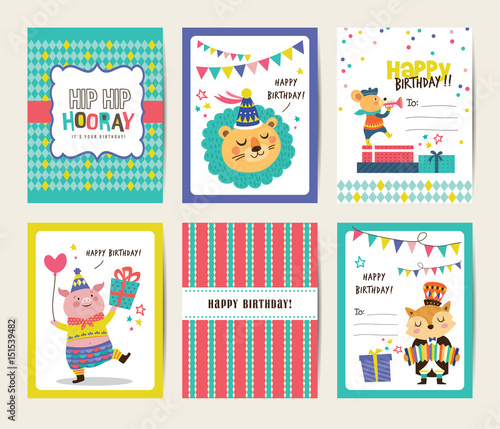 Set of birthday card with circus theme