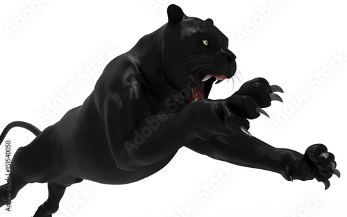 Fototapeta Naklejka Na Ścianę i Meble -  Black panther isolate on white background, Black tiger, 3d Illustration, 3d render