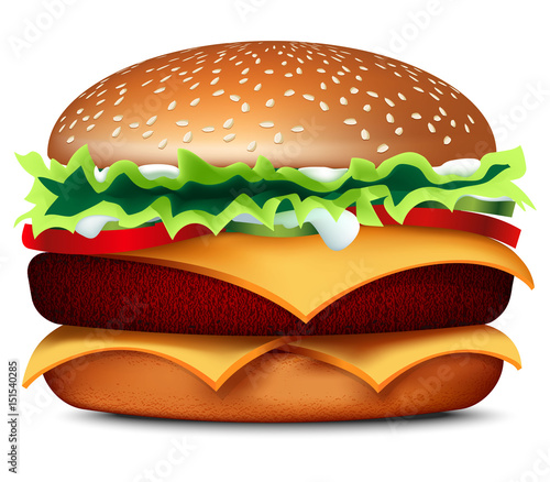 3d big burger. Fast food with a shadow on a white background. A