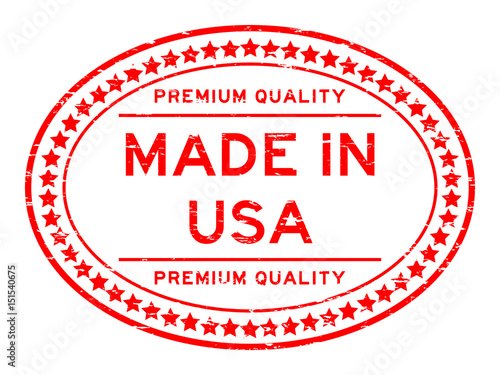 Grunge red premium quality made in USA oval rubber seal stamp on whtie background