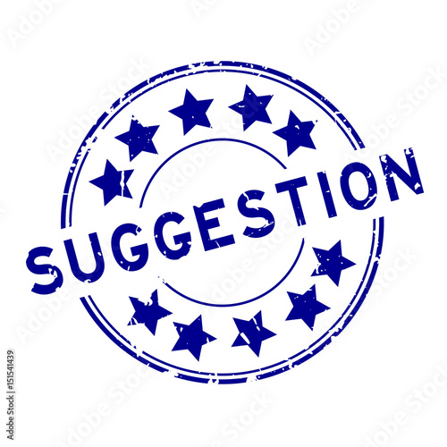 Grunge blue suggestion with star icon round rubber seal stamp