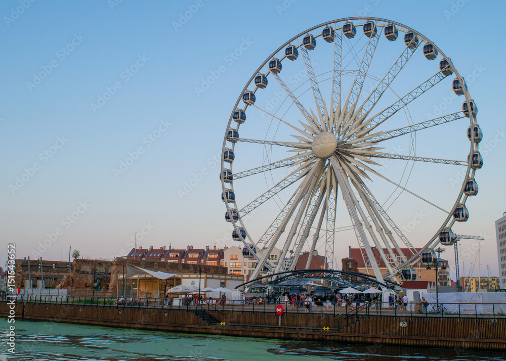 Observation Wheel on the waterfront of the Motlawa River in Gdansk, Poland