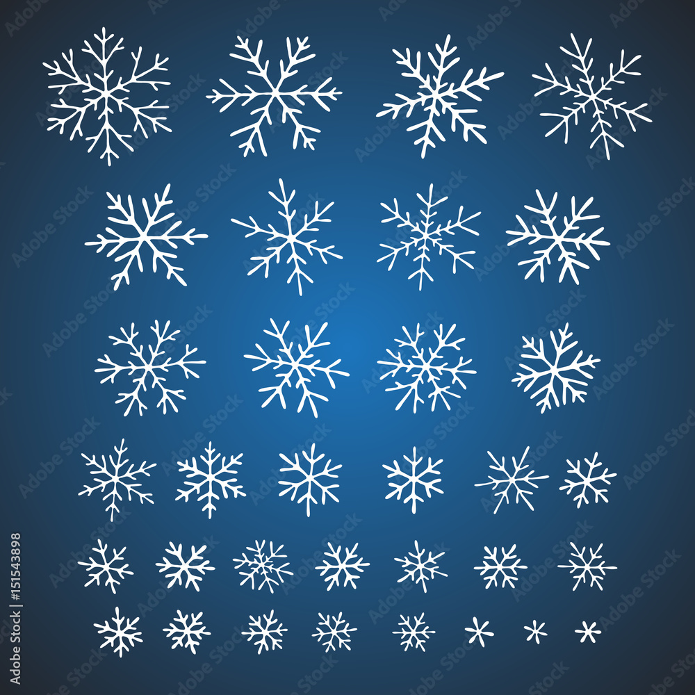 Set of different hand-drawn snowflakes Set of different hand-drawn snowflakes