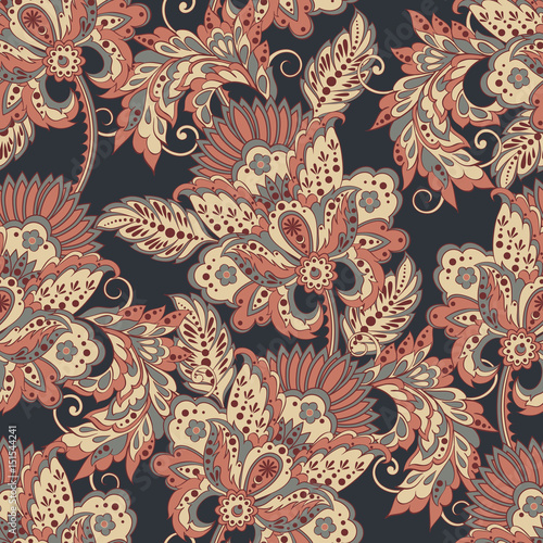 Elegance seamless pattern with ethnic flowers