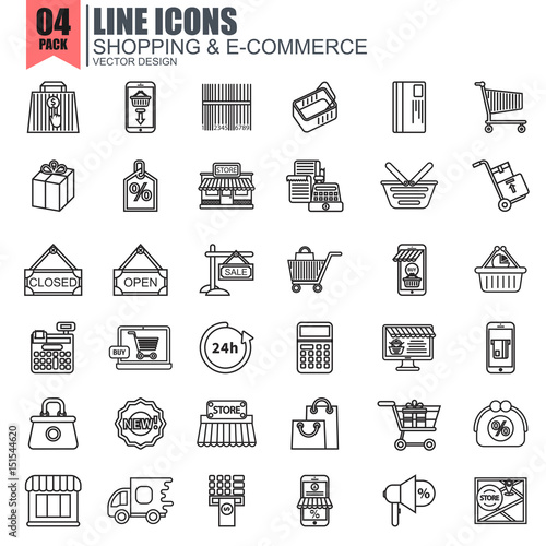 Simple set of online shopping line icons