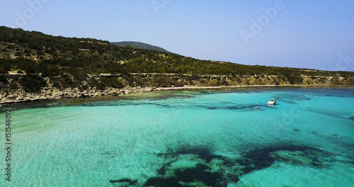 Landscape of a transparent clear blue Mediterranean Sea. The island of Cyprus. Resort. blue lagoon