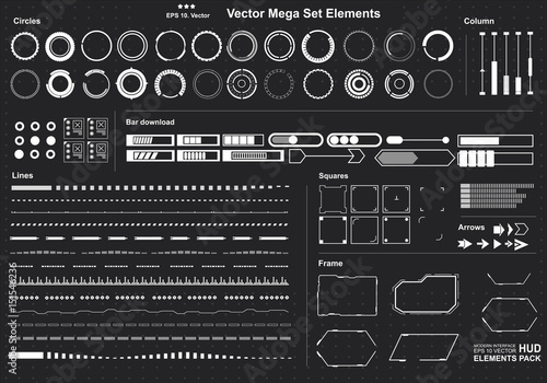 set of black and white infographic elements