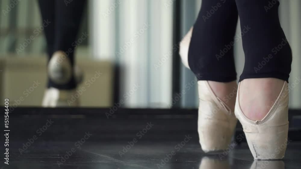 Closeup of ballet shoes dancing in the studio Closeup of ballet shoes dancing in the studio