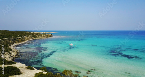 Landscape of island a transparent clear blue Mediterranean Sea. The island of Cyprus. Resort.