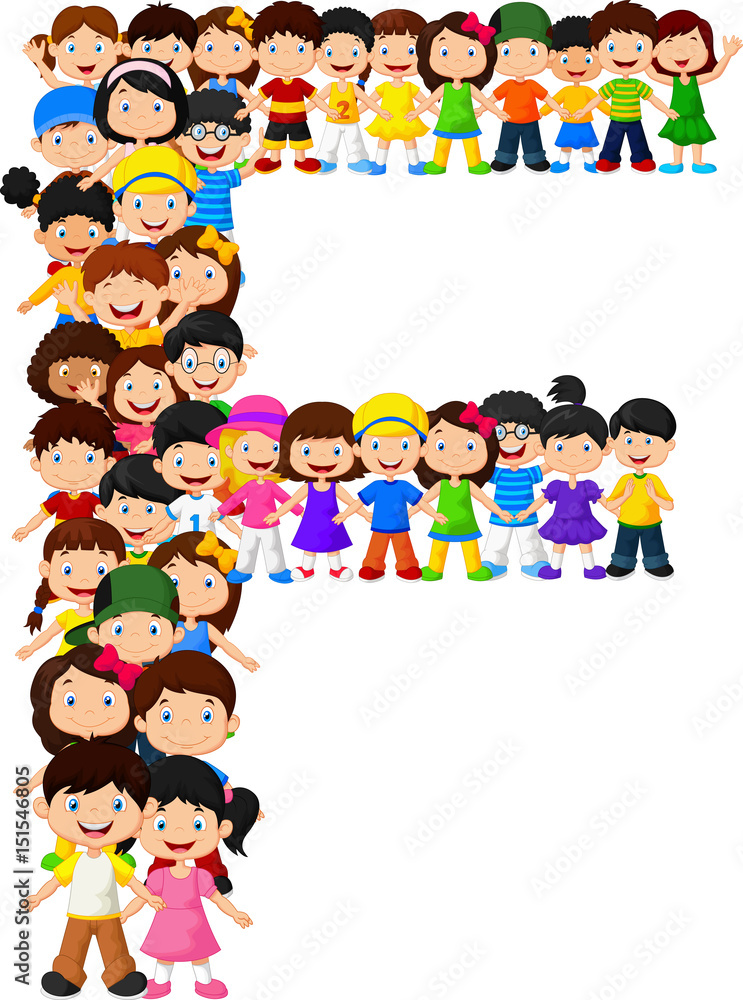 Little kids form alphabet F Little kids form alphabet F