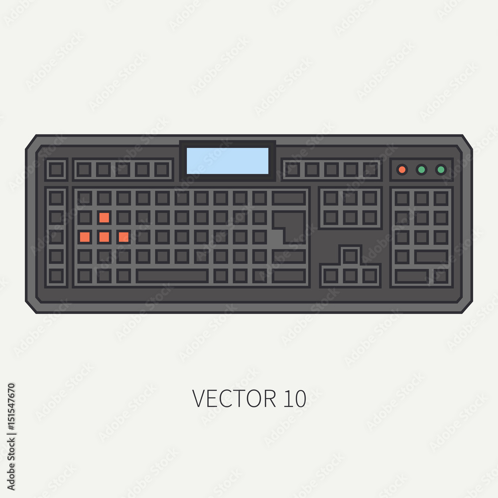 Line flat color vector computer part icon keyboard. Cartoon. Digital gaming  and business office pc desktop device. Innovation gadget. Internet.  Illustration and element for your design and wallpaper. vector de Stock