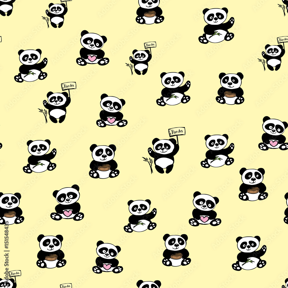 Seamless pattern with cute panda bear