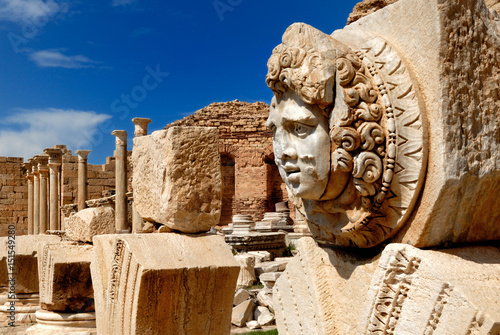 Libya, Tripoli, Leptis Magna, Murqub District, Khoms, Severan Forum, Close-up of Medusa, Roman archaeological site Unesco World Heritage Site