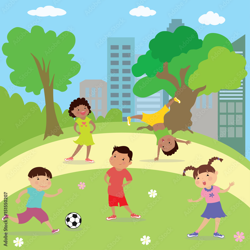 Children playing in park,boys and girls different races Children playing in park,boys and girls different races