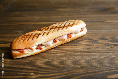 Toasted baguette sandwich with ham photo