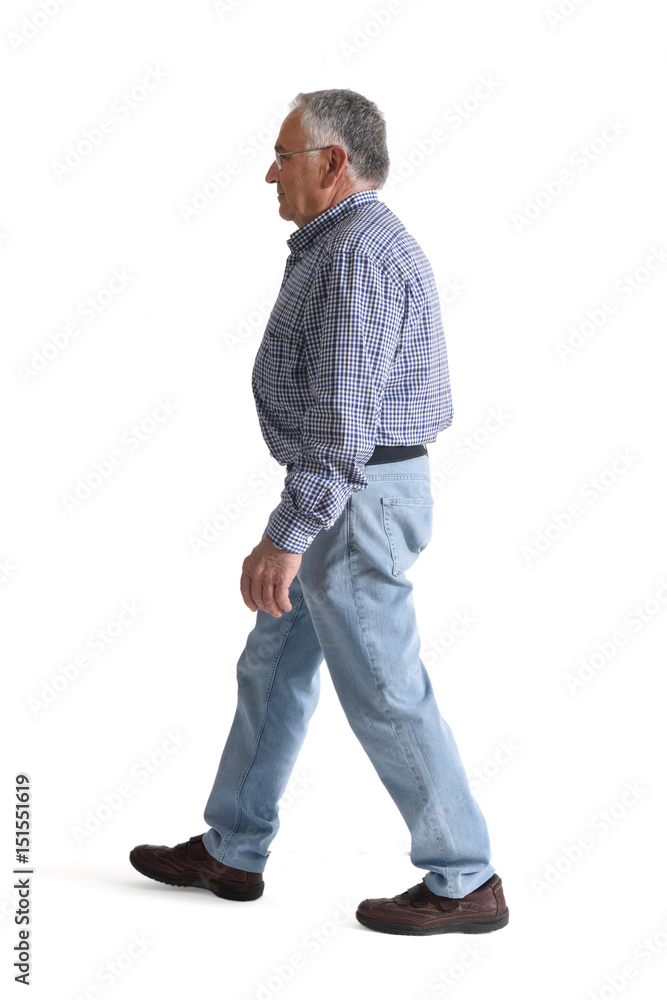 Fototapeta premium Full portrait walking on a white background