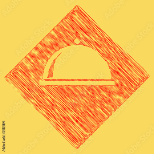 Server sign illustration. Vector. Red scribble icon obtained as a result of subtraction rhomb and path. Royal yellow background.