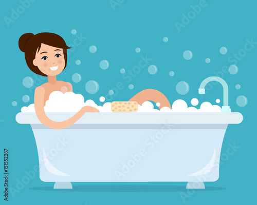 Woman taking a bath.