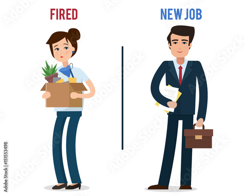 Dismissed office worker with box with office things.