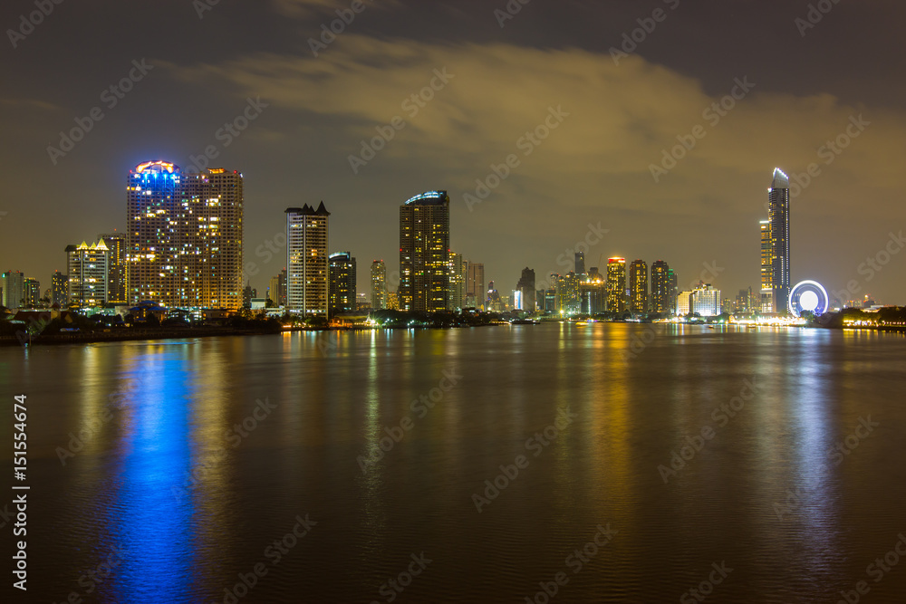 Bangkok City Night view from Bangkok bridge