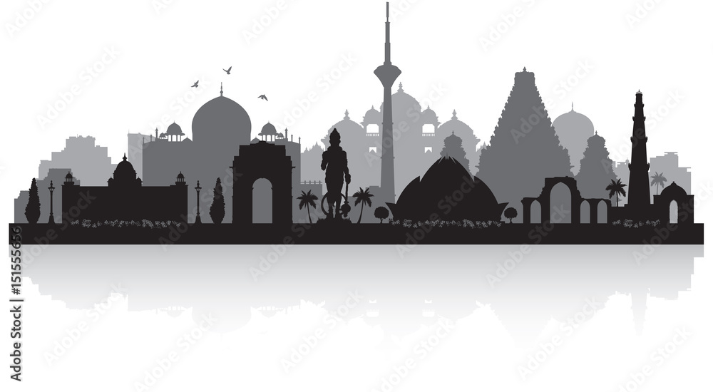Delhi India city skyline silhouette Stock Vector | Adobe Stock