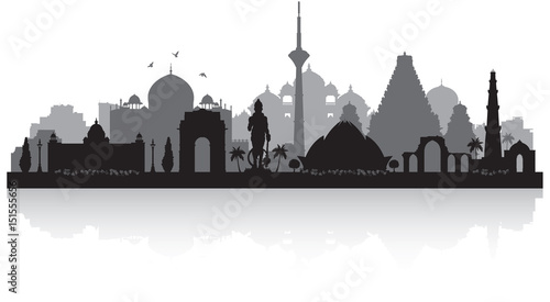 Delhi India city skyline silhouette photo