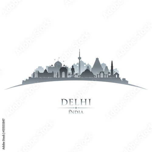 Delhi India city skyline silhouette white background