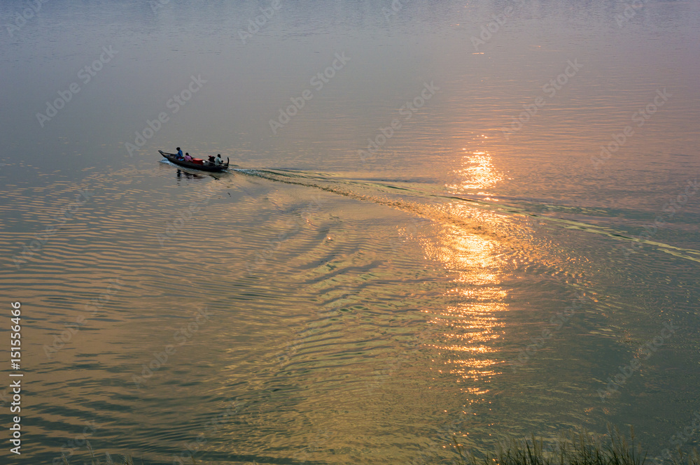 Fototapeta premium Mekong river at sunset time view in Kratie, Cambodia